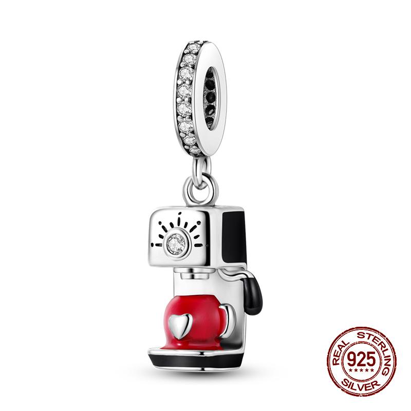 Real 925 Sterling Silver Chocolate Pizza Cake Fries Food Charms Beads Fit 925 Original Bracelets DIY Cute Jewelry Gifts