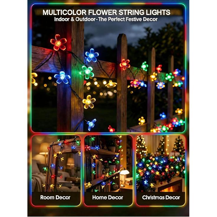 ITICdecor Solar String Lights Outdoor Waterproof 50 LED Flower Fairy Lights