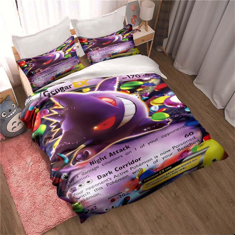 Gengar print bedding sets in various styles, 3-piece sets, extra-large pillowcases, adult bedspreads, bedroom bedding sets.