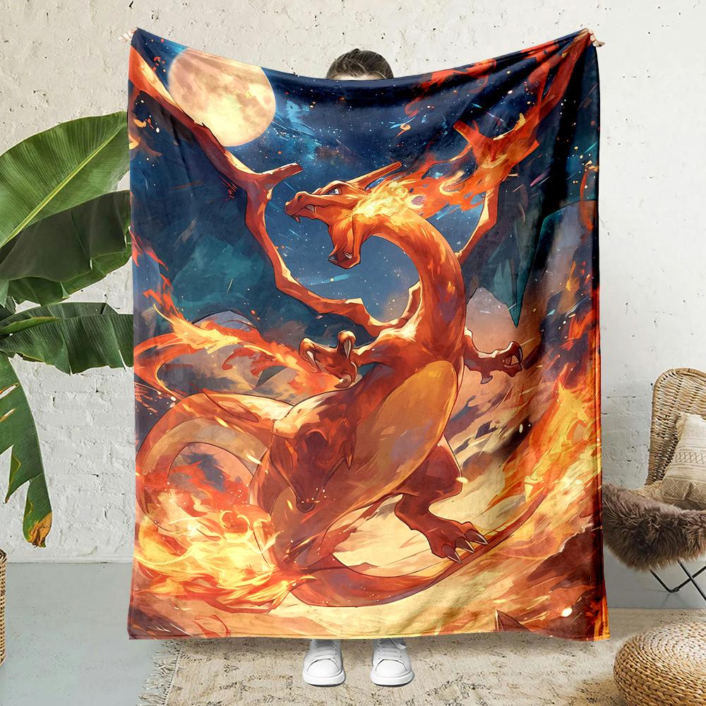 1PC Japanese Cartoon Pokemon Charizard Dragon Fluffy Soft Flannel Blanket Sofa Adult Blanket Office Lunch Break Blanket Gift