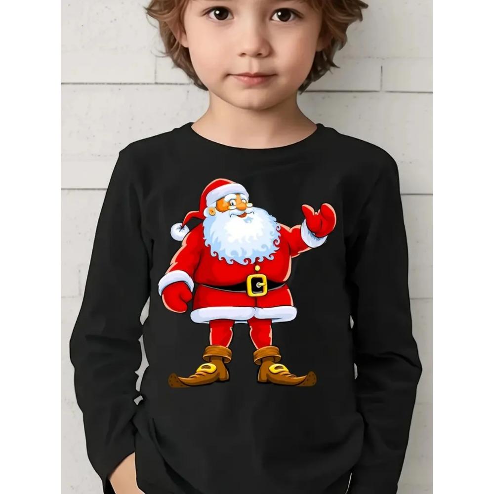 Spring and Autumn Round Neck 3D Christmas Theme Printed Top Fashionable Casual Long Sleeved Children's Boy T-shirts