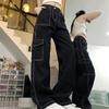 Women's High-Waist Straight Loose Jeans - New 2024 Spring/Autumn/Winter Slim Fit, Small Wide-Leg Overalls