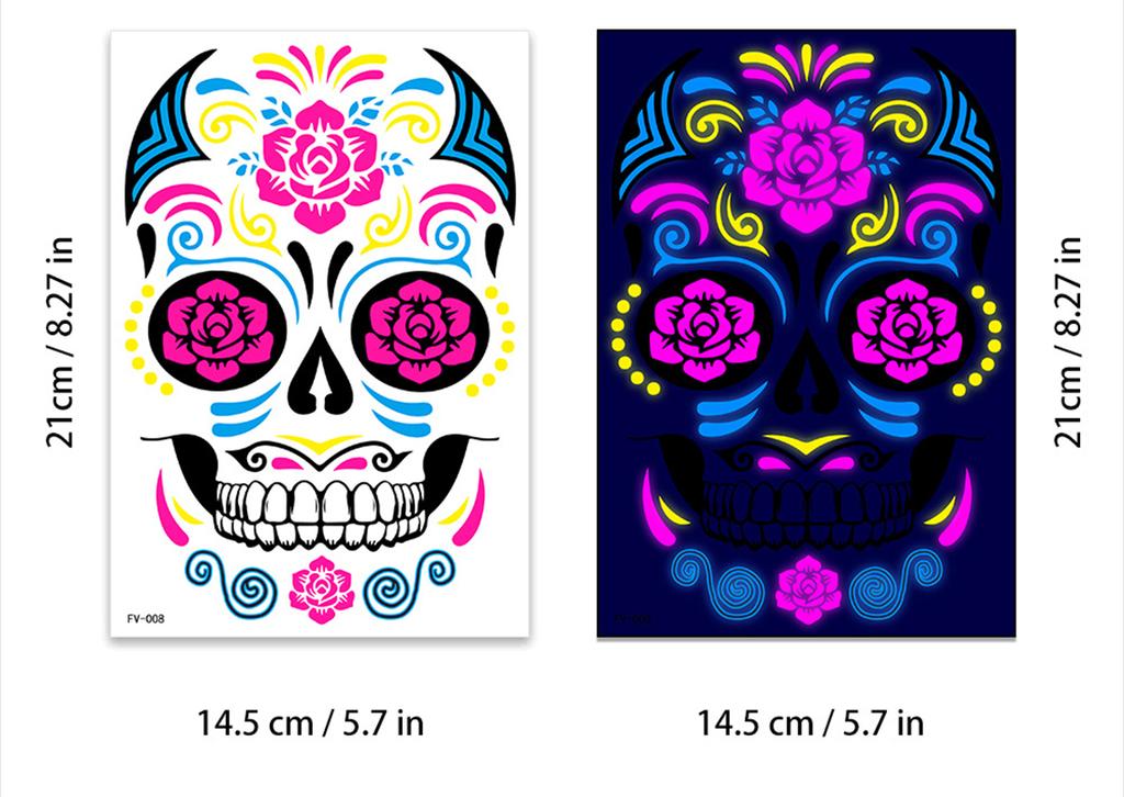 Halloween Fluorescent Stickers Funny Arm Ghost Face Waterproof Tattoo Stickers Women Men Party Supplies Masquerade Cosplay Props