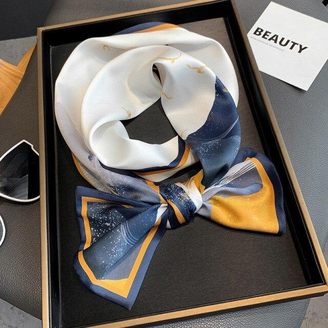 2021 модный шелковый шарф с цветочным принтом, женские длинные шарфы с тонкой шеей, офисная женская шаль, банданы, женская сумка, шарфы для волос, носовой платок