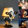 Animal Table Lamp Cow Decor, Bedside Lamp with USB A+C Ports, Lighted Cow Desk Lamp for Living Room, Dormitory Office Table Lamp