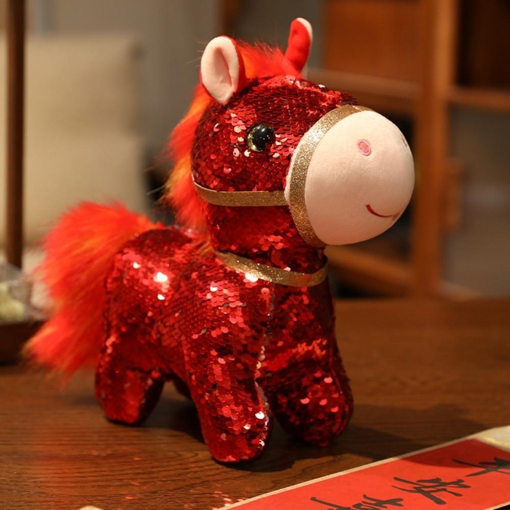 Stuffed Pretty Flashing Horse Plush Doll Colorful Sequined Pony Decor Festival Decoration