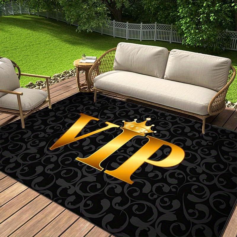Роскошный 3D VIP ковер - Нескользящий полиэстер, Черно-золотая VIP корона, Идеально подходит для патио, гостиной, спальни