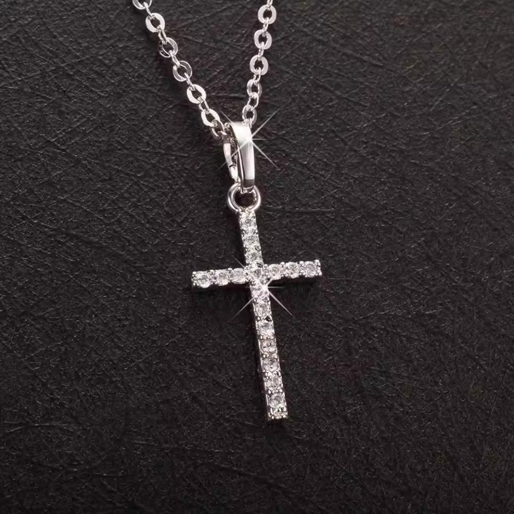 Fashion Rhinestone Cross Necklaces Silver Gold Color Long Chain Simple Pendants for Women Men Zircon Jewelry Gifts