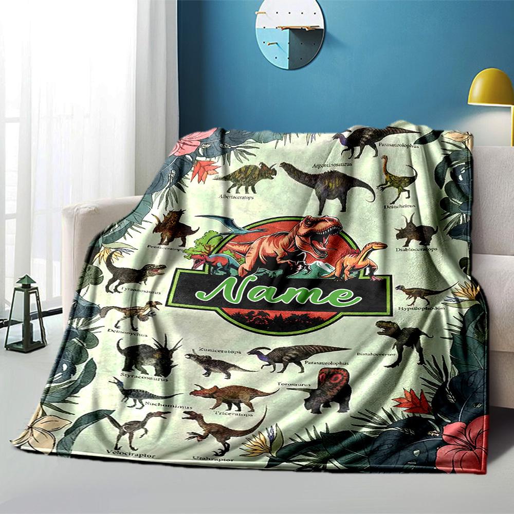 Dinosaur World Home Customize Your Name Blankets Comfortable Soft Lightweight Multiseasonal Blanket For Picnics Sofas Offices Beds Living Rooms