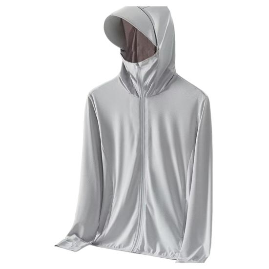 Мужская и женская солнцезащитная одежда с капюшоном, удлиненные поля, длинный рукав, солнцезащитное пальто, однотонная застежка-молния