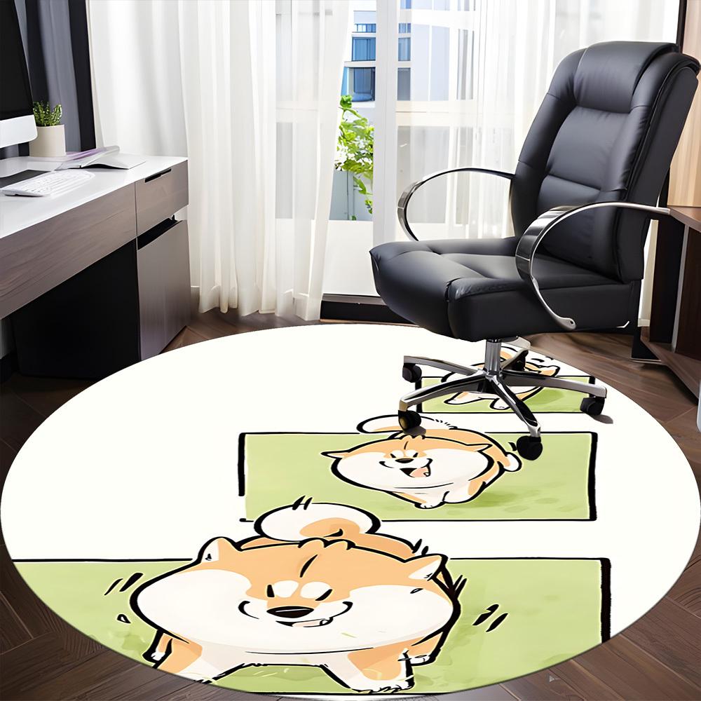 1PC Puppy Playful Office Round Area Rug,  Mat Suitable ForOffice, Under Office Chairs Bedroom Living Room Home Decor, Room Deco