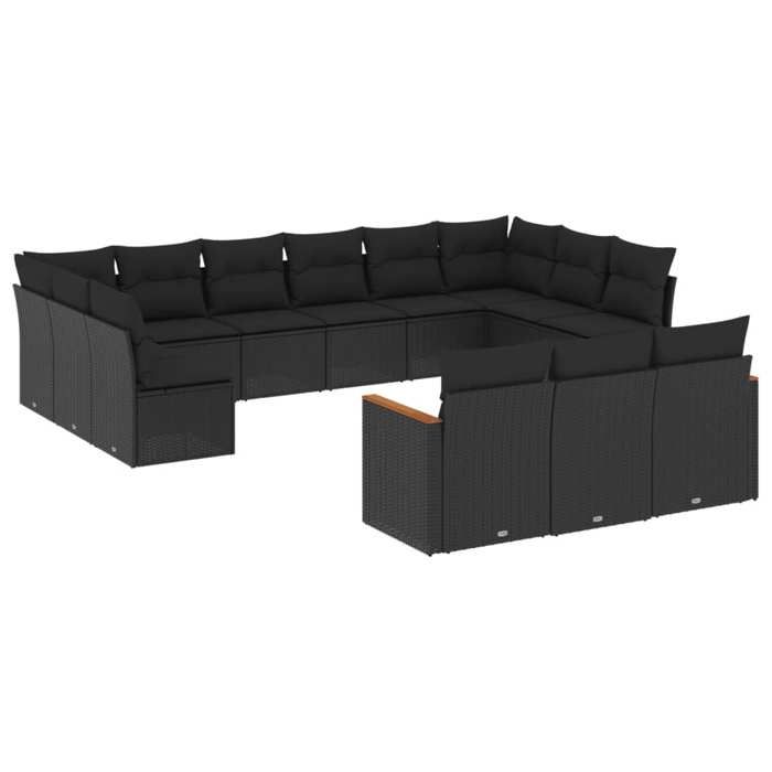 VidaXL Salon de Jardin avec Coussins 13 pcs, Canapés de Terrasse, Ensemble de Meubles de Patio, Mobilier d'Extérieur, Noir 3226454