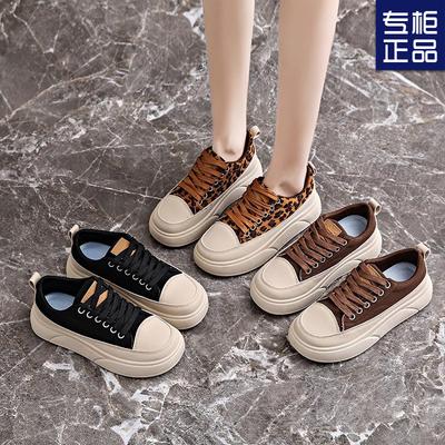 Парусиновые туфли женские 2025 весна и осень новые маленькие размеры универсальные студенческие спортивные и повседневные туфли универсальные в стиле Гонконга нишевый леопардовый pr