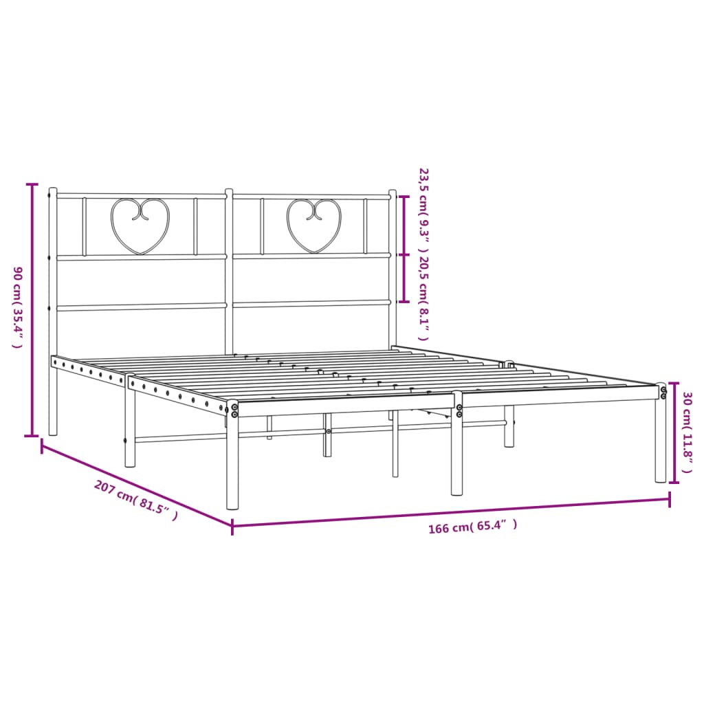 Metal Bed Frame with Headboard White 160 x 200 cm