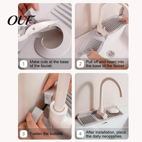 Anti Slip Sink Tray for Bathroom Silicone Faucet Mat Kitchen Sink, Foldable Splash Guard Drain Fast Draining Pad with Button Lock, Dishwasher