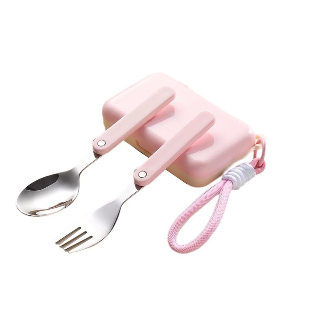 With Storage Box Stainless Steel Cutlery Set Foldable Portable Spoon Fork Outdoor Picnic
