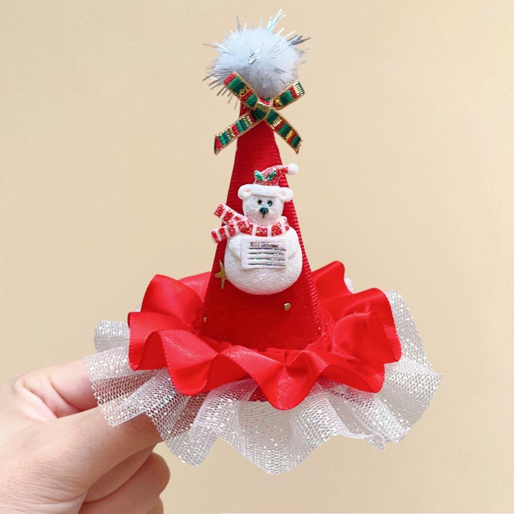 Lace Christmas Hat Hairpin Star Xmas Tree Headpiece Santa Hat Headwear Cute Toddler
