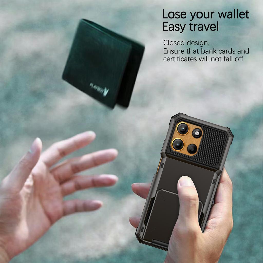 For Motorola Moto G15 4G Case PC + TPU Dual Layer Back Phone Cover with Card Holder