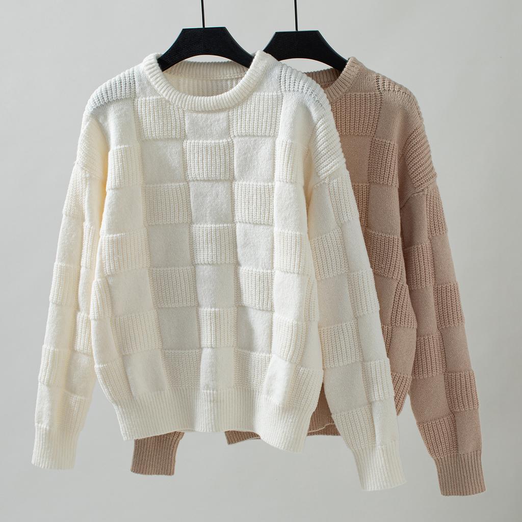 Свитера вязаные женские клетчатые с длинным рукавом толстые пуловеры прямые повседневные сращивания джемперы верхняя одежда элегантная женская осень зима