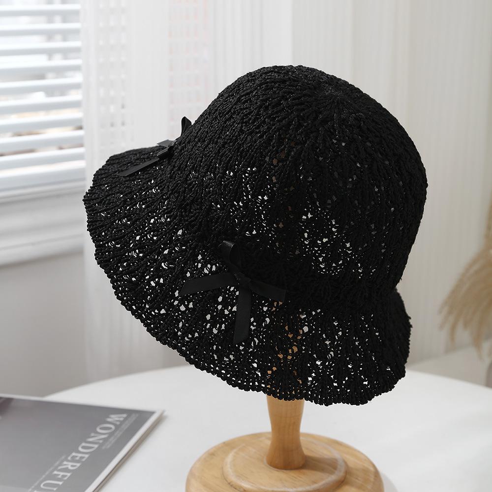 Tide small fresh big brim women's beach hollow straw hat women's lotus leaf edge sun hat foldable bucket hat