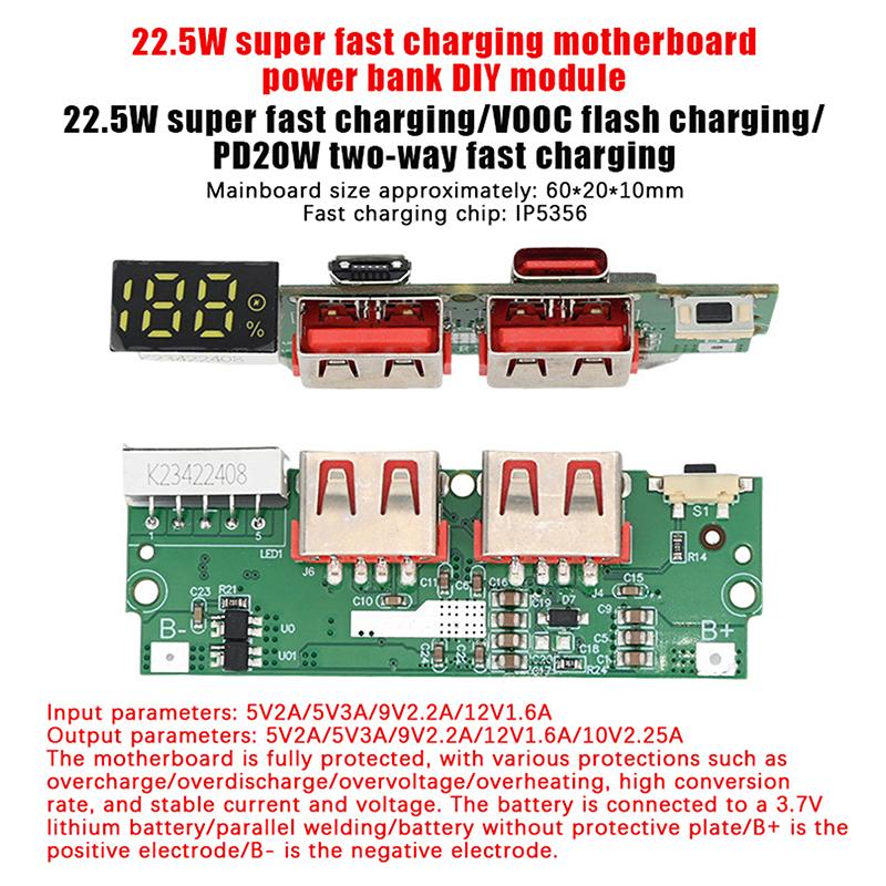 22.5W Fast Charging Module Power Bank Motherboard With Digital Display For Ternary Lithium Battery Pd Qc Quick Charge Module