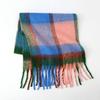 Autumn and Winter New Rainbow Plaid Imitation Cashmere Fringed Scarf Women's Mohair Enlarged Thick Shawl Warm Scarf