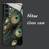 Закаленное стекло для телефона с узором из перьев павлина, подходит для Samsung Galaxy S26 S25 S24 S22 S21 S20 FE/Ultra/Plus, пылезащитный