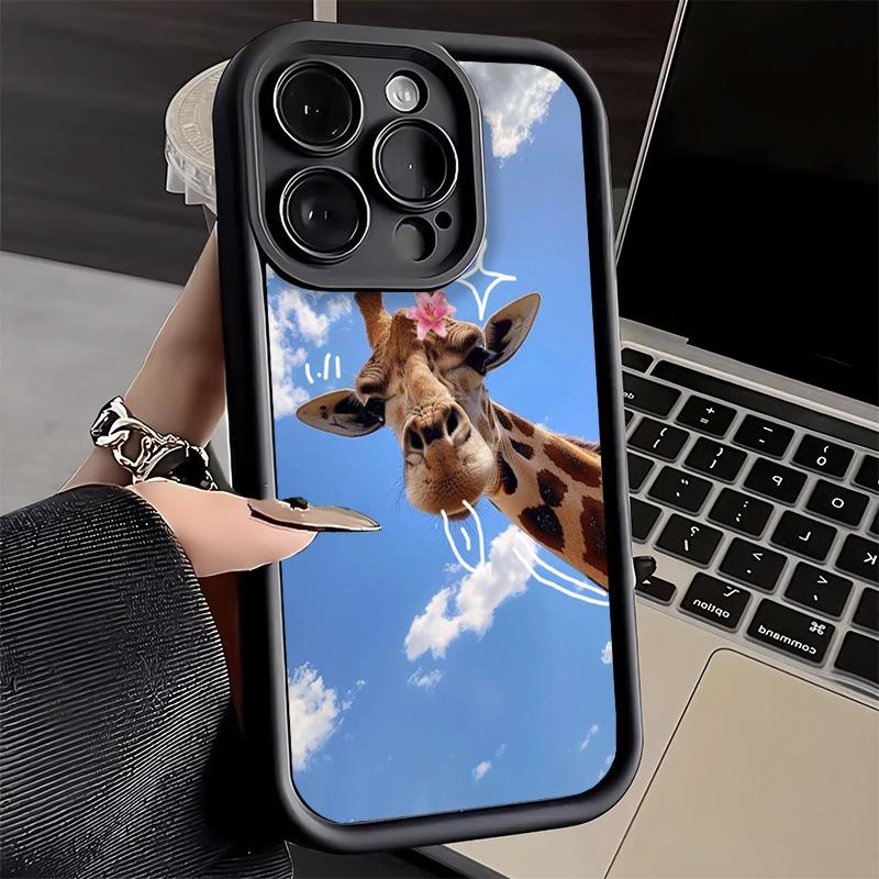 Чехол для телефона iPhone 17 Air 16E 15 16 Pro Max с рисунком Жирафа Животный Узор Cover 14 Plus 13 12 Mini Мягкий Силиконовый Fundas