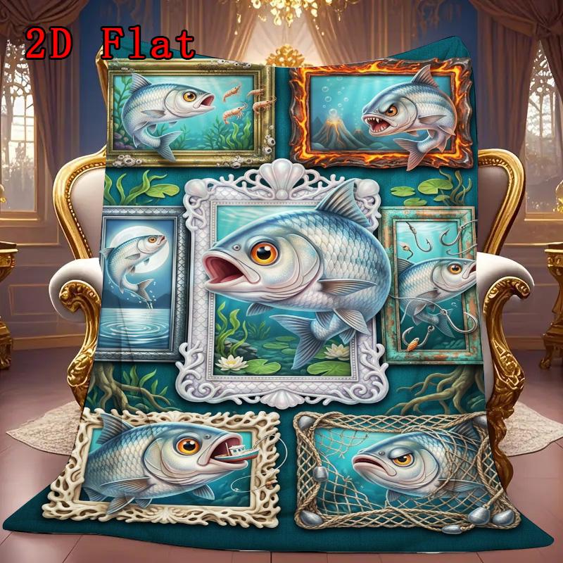 Fish Fantasies 2D Flat Pattern Flannel Blanket, High quality All Seasons, Home Decor, Warmth and Comfort, Perfect for Christmas Gifts.