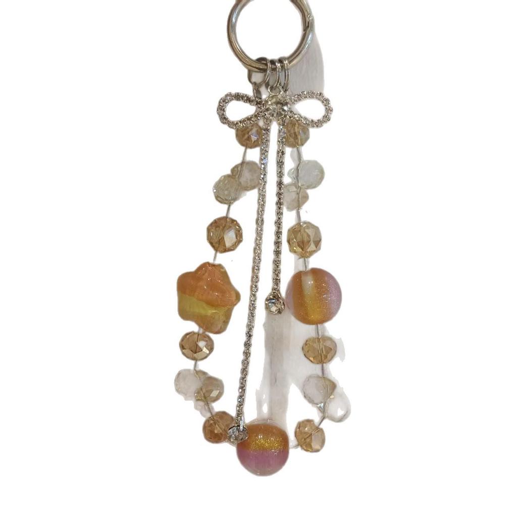 Lux-Style Beaded Two-Tone Phone Chain & Crystal Pendant Keychain Charm