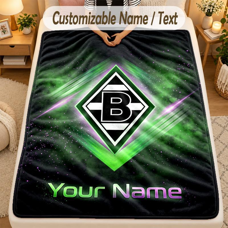 Flannel BlanketBorussia Mönchengladbach Custom Name Text Personalized Soft Warm Throw Blanket Home Decor Gift