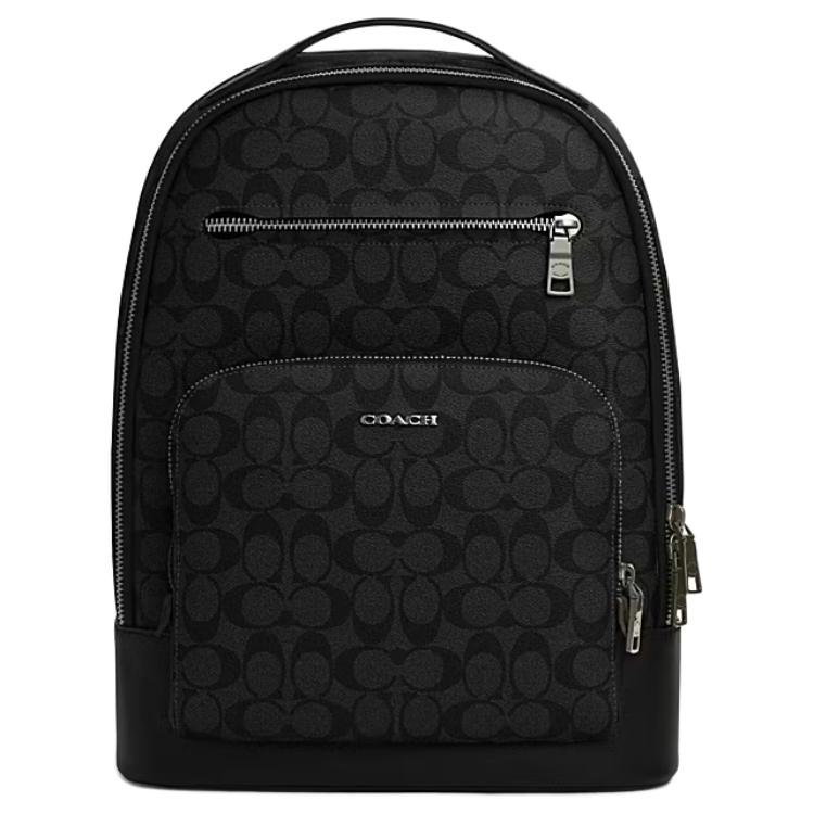 Coach Ethan 32 Solid Classic Logo Zipper Closure Large Capacity Fabric With Synthetic Leather Backpack Men Backpacks Black CL962-QBLWO