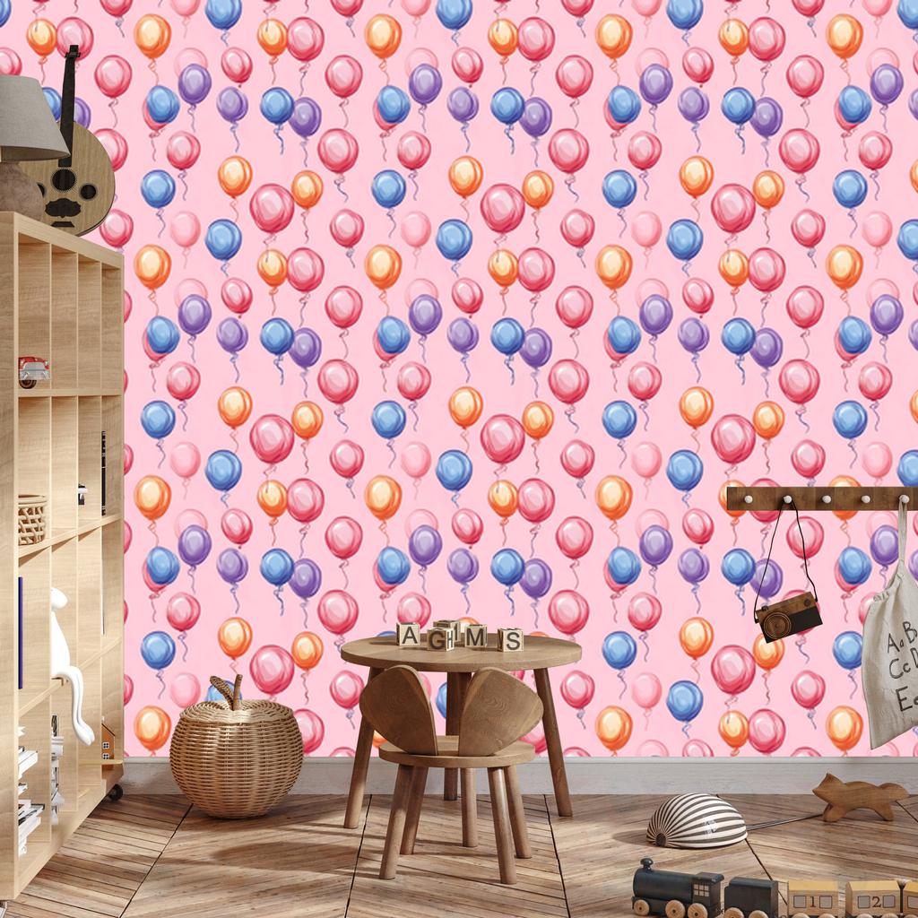 Birthday Balloons Wallpaper Powder Pink and Coral for Living Room and Bedroom 50x1000