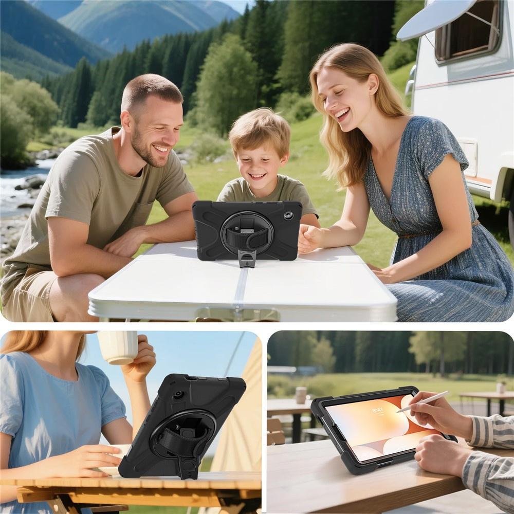 Armored case for Samsung Galaxy Tab A11, with stand and shoulder strap - black