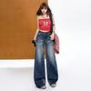 Retro American high street crumpled jeans women's new low waist loose drape thin versatile mopping wide leg pants