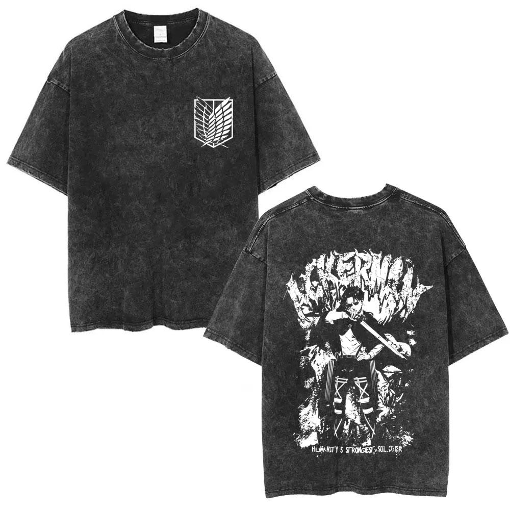 Washed Vintage Anime Attack on Titan Mikasa Ackerman Merch Tshirt Men Women Manga Cosplay Oversized T Shirt Man Cotton Tshirts