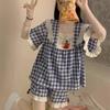 Sweet Sleepwear Women Pajama Sets Lingerie Short Sleeve Cardigan Shorts Princess Japanese Loungewear Ruffles Pajamas