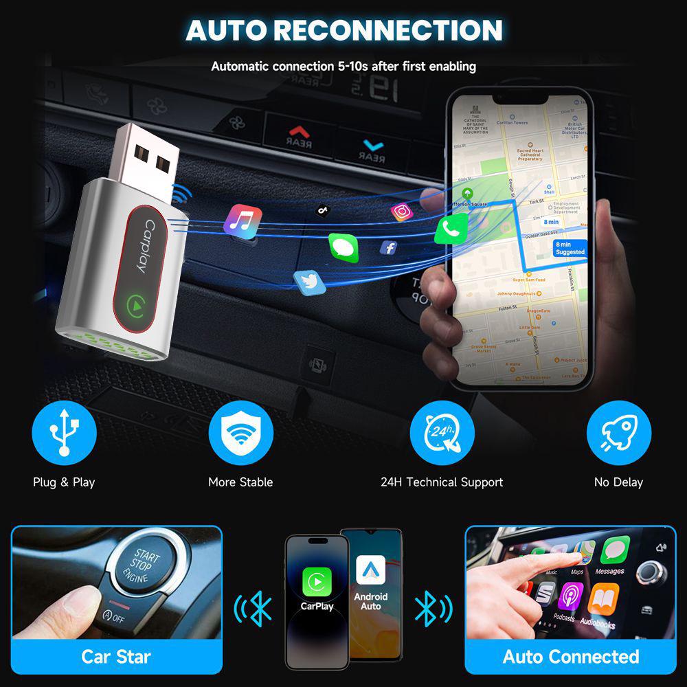 Беспроводной USB Smart Box CarPlay для iPhone и Android Auto