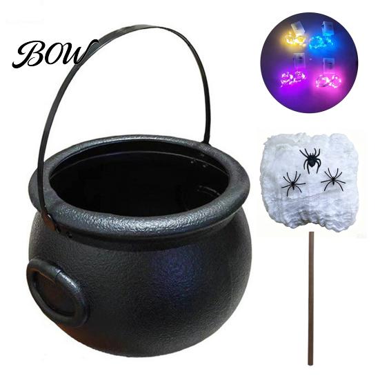 Event Decoration Supplies Light Up Witch Cauldron DIY Set, Halloween Glowing Black Plastic Bowl with Spiders, Fairy Tale Magic Props Spooky