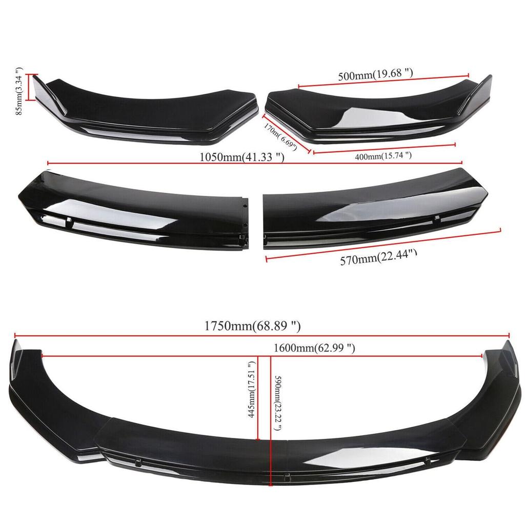 Подходит для Honda Accord CL7CL8CL9 Передний бампер, спойлер, сплиттер, обвес, спойлер бампера, спойлер переднего бампера, глянцевый черный, 4-секционный, боковой