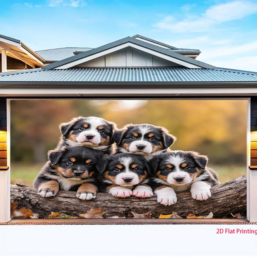 2D plane five snowhound puppies in a wooden background cloth party decoration polyester fiber