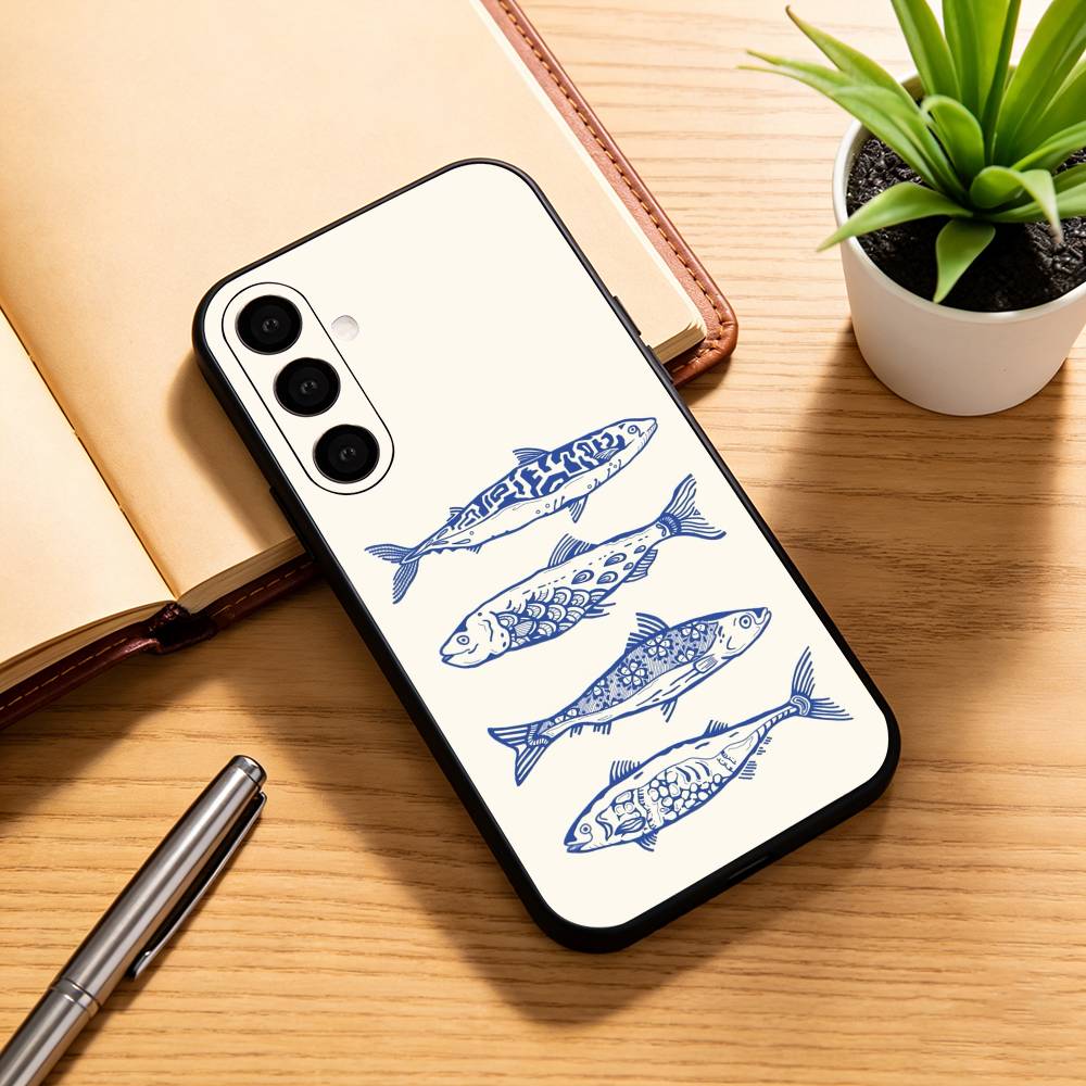 Чехол для телефона S-Sardines F-Fish Art для Samsung Galaxy A73,A72,A71,A70,A53,A52,A51, Мягкий силиконовый черный чехол