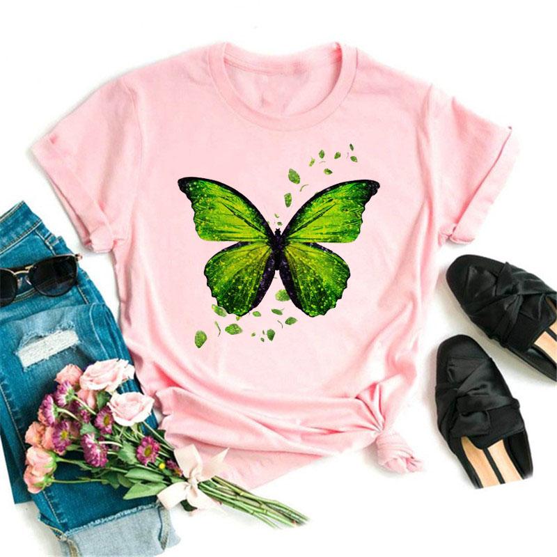 Новая женская летняя повседневная футболка с принтом голубой бабочки и цветов, с коротким рукавом и круглым вырезом, модная графика в стиле 90-х