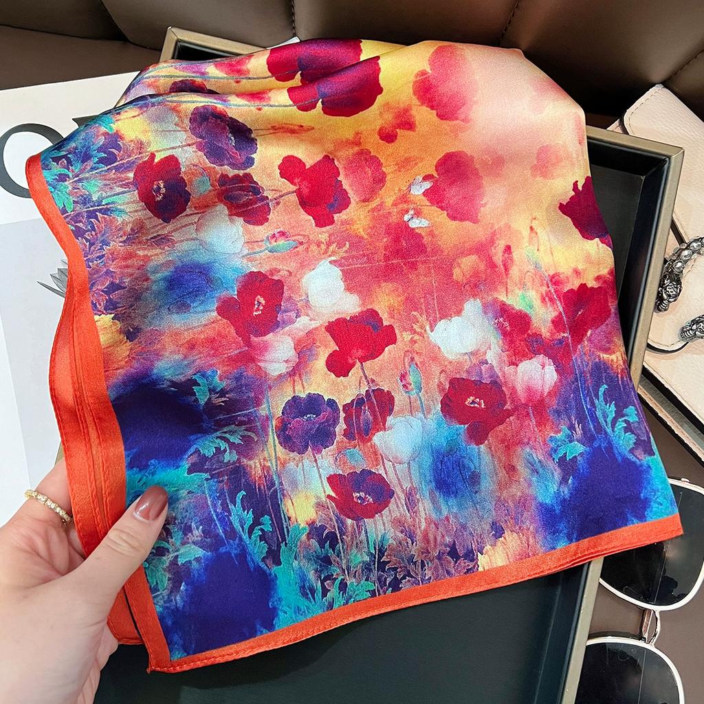 New 100% Natural Real Silk Scarf Women Bandana Square Scarves Wrap Kerchief Mulberry Fashion Luxury High Quality Hijab For Lady