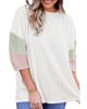 Azura Exchange White Color Block Ribbed Knit Quarter Sleeve Top