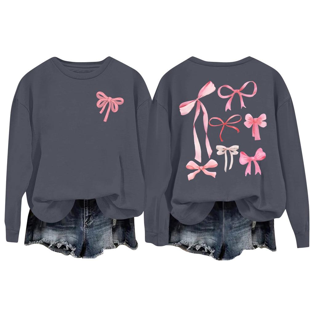 Women's Casual Loose Bow Print Round Neck Long Sleeve Hoodie