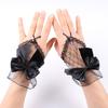 Lace Mesh Hollow Bow Gloves Black Short Fingerless Sleeves Bride Wedding White Sheer Gloves Girls Cosplay Decoration