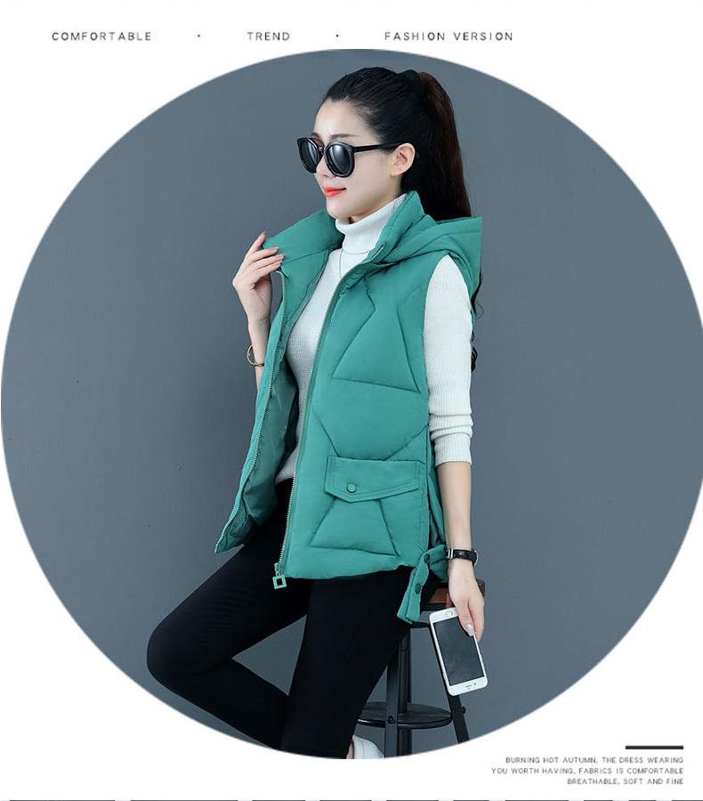 Осенне-зимний женский однотонный жилет с воротником-стойкой, короткий жилет с капюшоном, куртка с хлопковой подкладкой, женский ветрозащитный теплый жилет