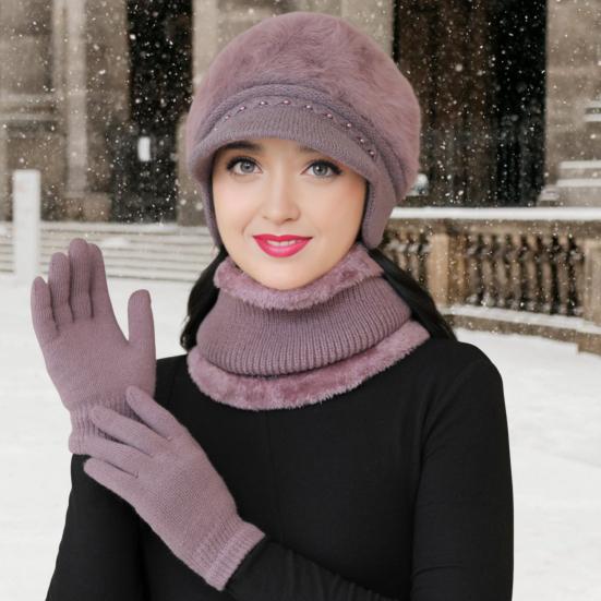 3 шт./комплект для женщин среднего возраста, зимняя шапка, шарф, перчатки, комплект, толстая трикотажная защита ушей