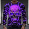 Round Neck 3D Skull Printed Top Fashionable Long Sleeved Men's T-shirts - Soft Medium Stretch Polyester Fabric Spring and Autumn Relaxed Fit Clothing